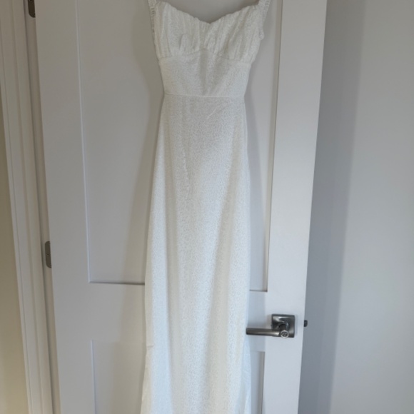 NWT, Selfie Leslie Dream Crush Lace-Up Back Mesh Overlay Midi Dress White - Picture 9 of 10